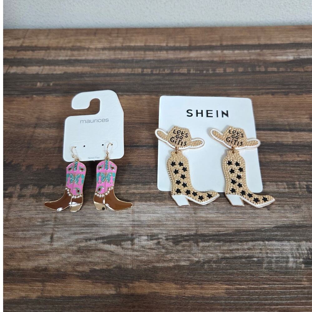 Western Cowboy Boot Dangle Earrings 2 Pairs NWT